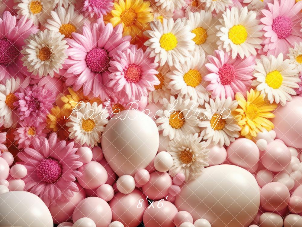 Kate Rosa Gelb Weiß Luftballon Wand mit Gänseblümchen Hintergrund von Mandy Ringe Fotograf - Kate Backdrop.de