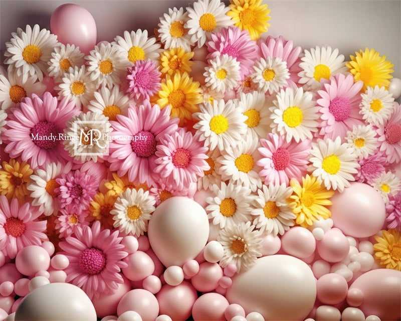 Kate Rosa Gelb Weiß Luftballon Wand mit Gänseblümchen Hintergrund von Mandy Ringe Fotograf - Kate Backdrop.de