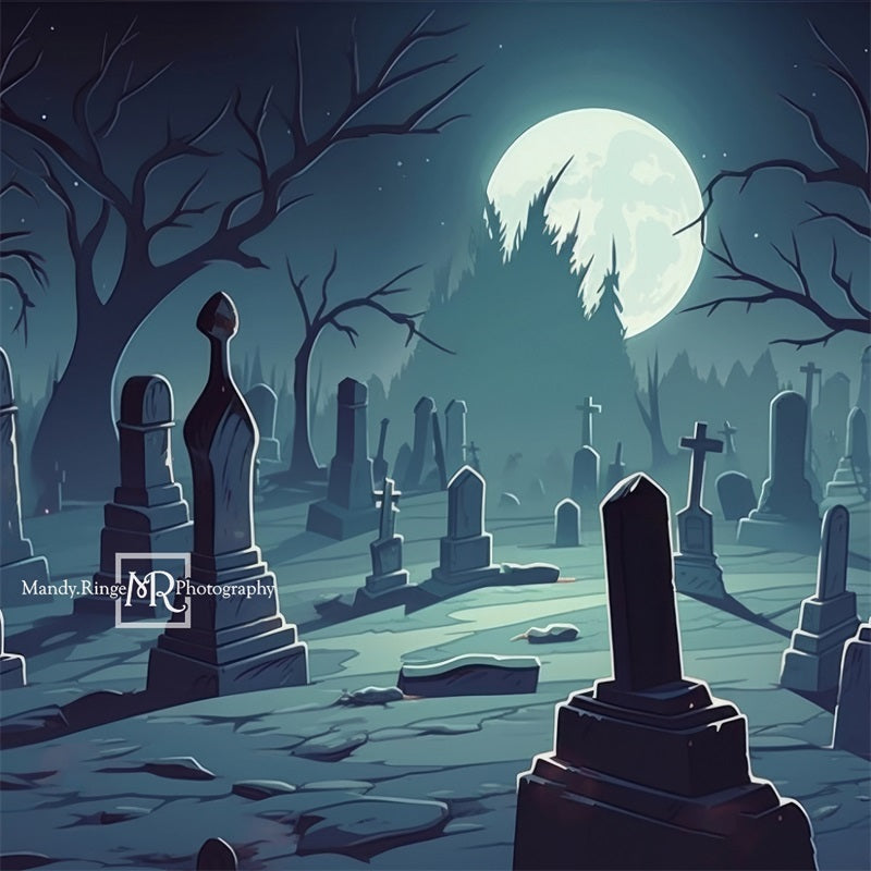 Kate Gespenstischer Cartoon-Friedhof Hintergrund von Mandy Ringe Fotograf - Kate Backdrop.de