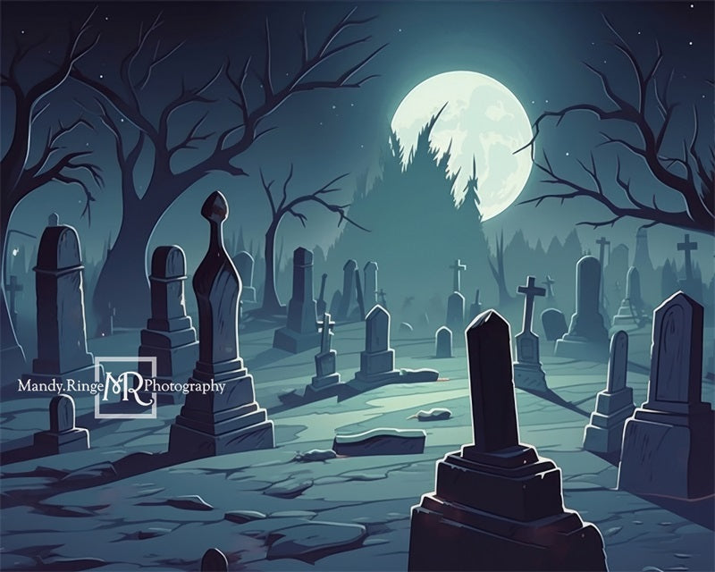 Kate Gespenstischer Cartoon-Friedhof Hintergrund von Mandy Ringe Fotograf - Kate Backdrop.de