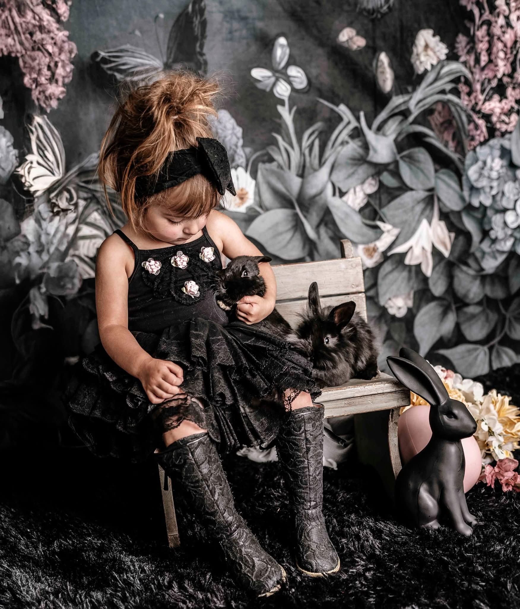Kate Schmetterling Blumen Schwarz Wand Hintergrund von Angela Miller - Kate Backdrop.de