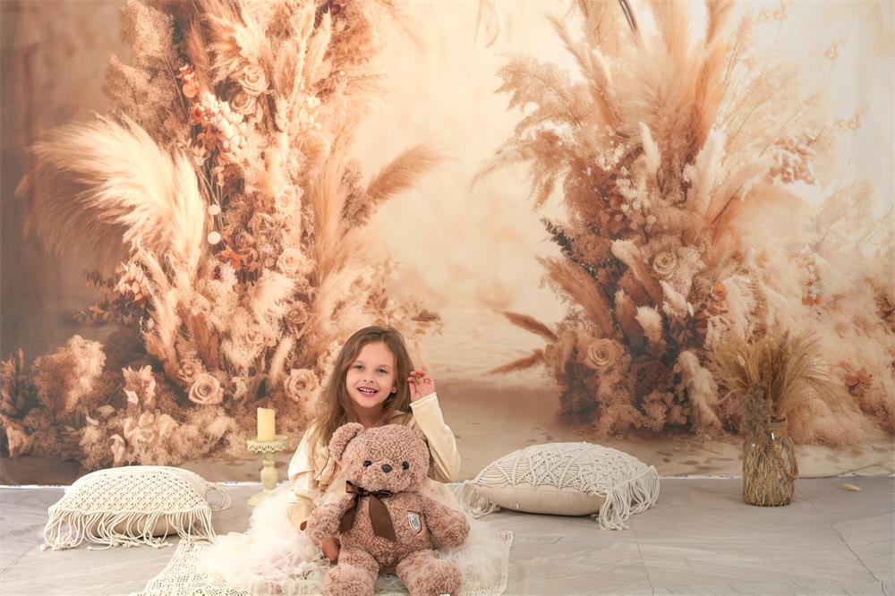 Kate Warm Neutral Boho Getrocknete Blumen Bogen Hintergrund von Mandy Ringe Fotograf - Kate Backdrop.de