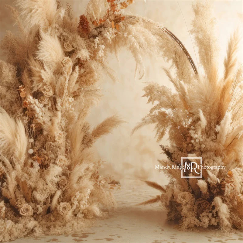 Kate Warm Neutral Boho Getrocknete Blumen Bogen Hintergrund von Mandy Ringe Fotograf - Kate Backdrop.de