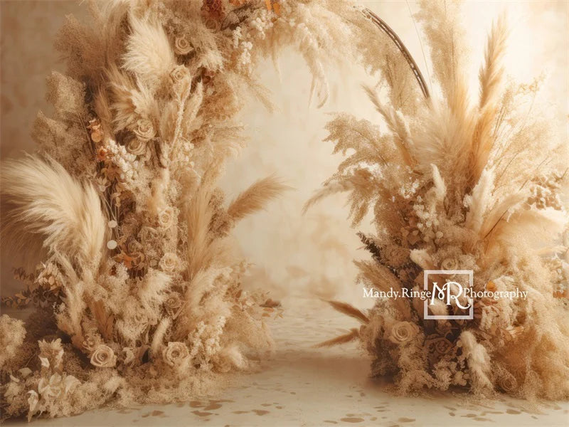 Kate Warm Neutral Boho Getrocknete Blumen Bogen Hintergrund von Mandy Ringe Fotograf - Kate Backdrop.de