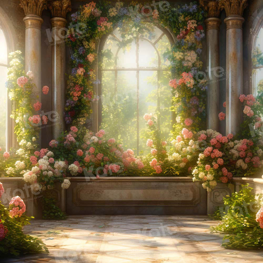 Kate Sommer Hochzeit Fenster Flower House Sonnenschein Hintergrund von Chain Photography - Kate Backdrop.de