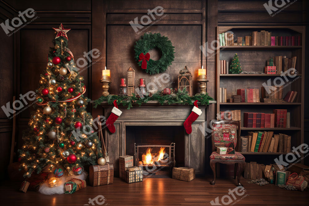 Kate Retro Weihnachten Kamin Santa Warm House Buch Hintergrund für Fotografie - Kate Backdrop.de