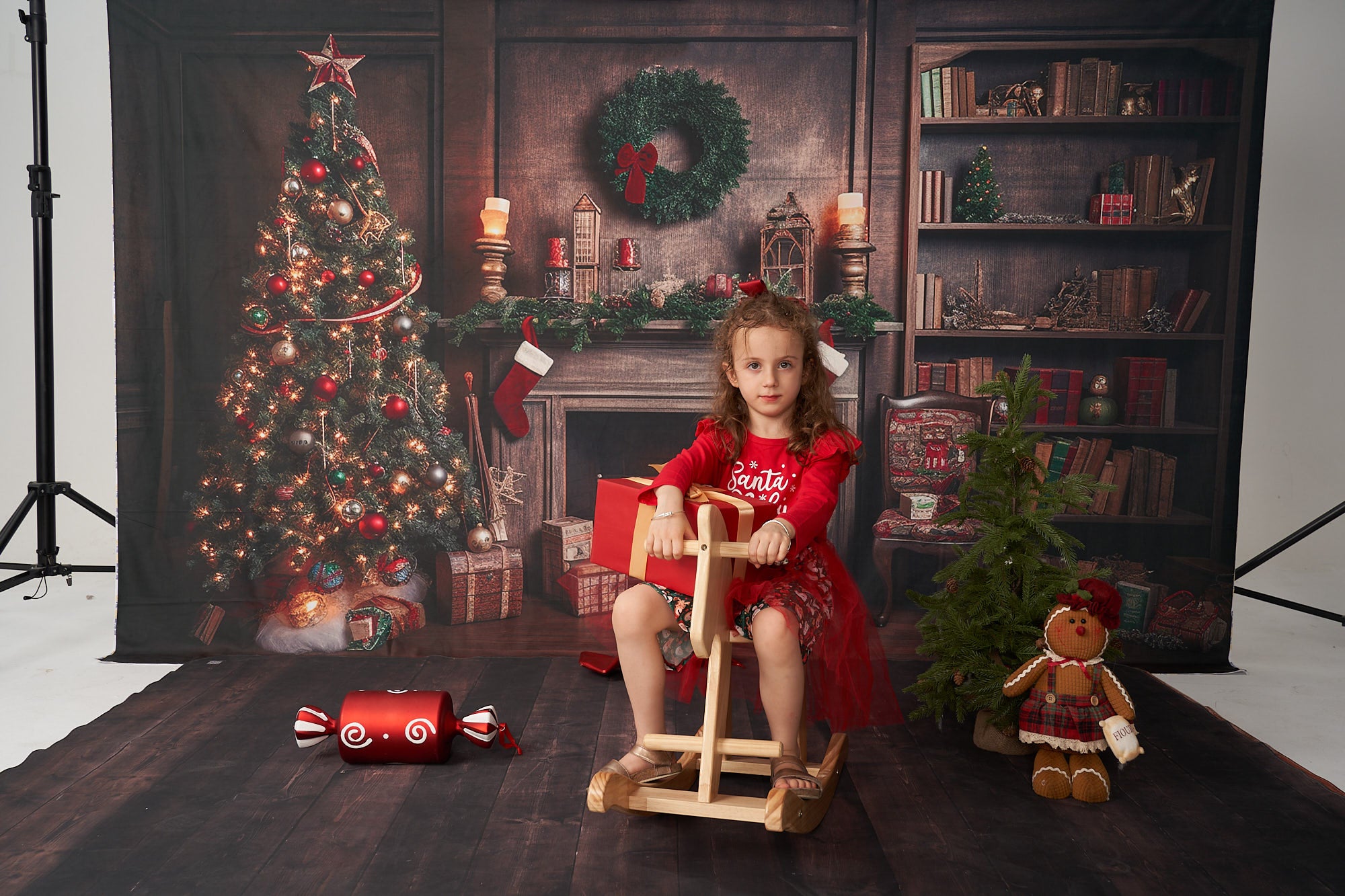 Kate Retro Weihnachten Kamin Santa Warm House Buch Hintergrund für Fotografie - Kate Backdrop.de