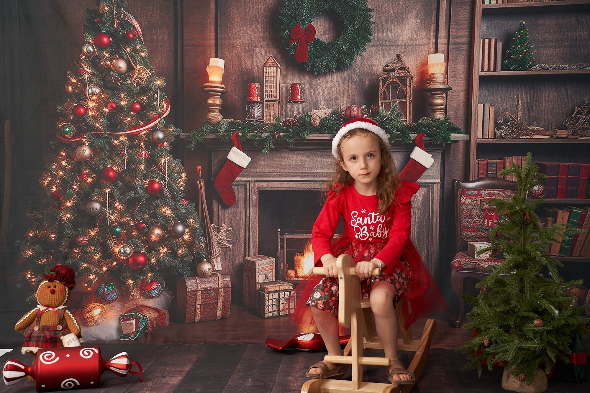 Kate Retro Weihnachten Kamin Santa Warm House Buch Hintergrund für Fotografie - Kate Backdrop.de