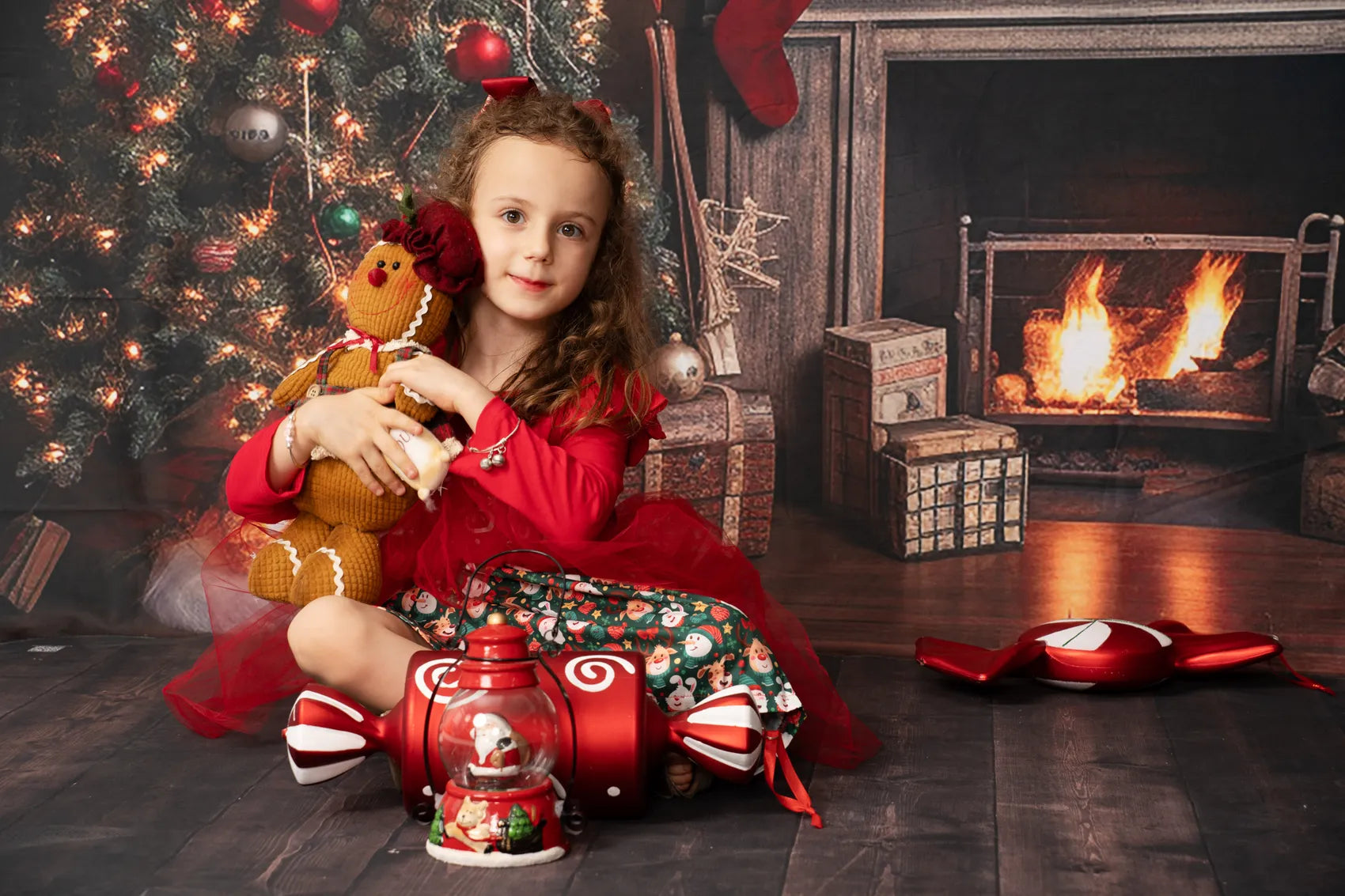 Kate Retro Weihnachtsbaum Kamin Santa Warmes Haus Buch Fleece Hintergrund - Kate Backdrop.de