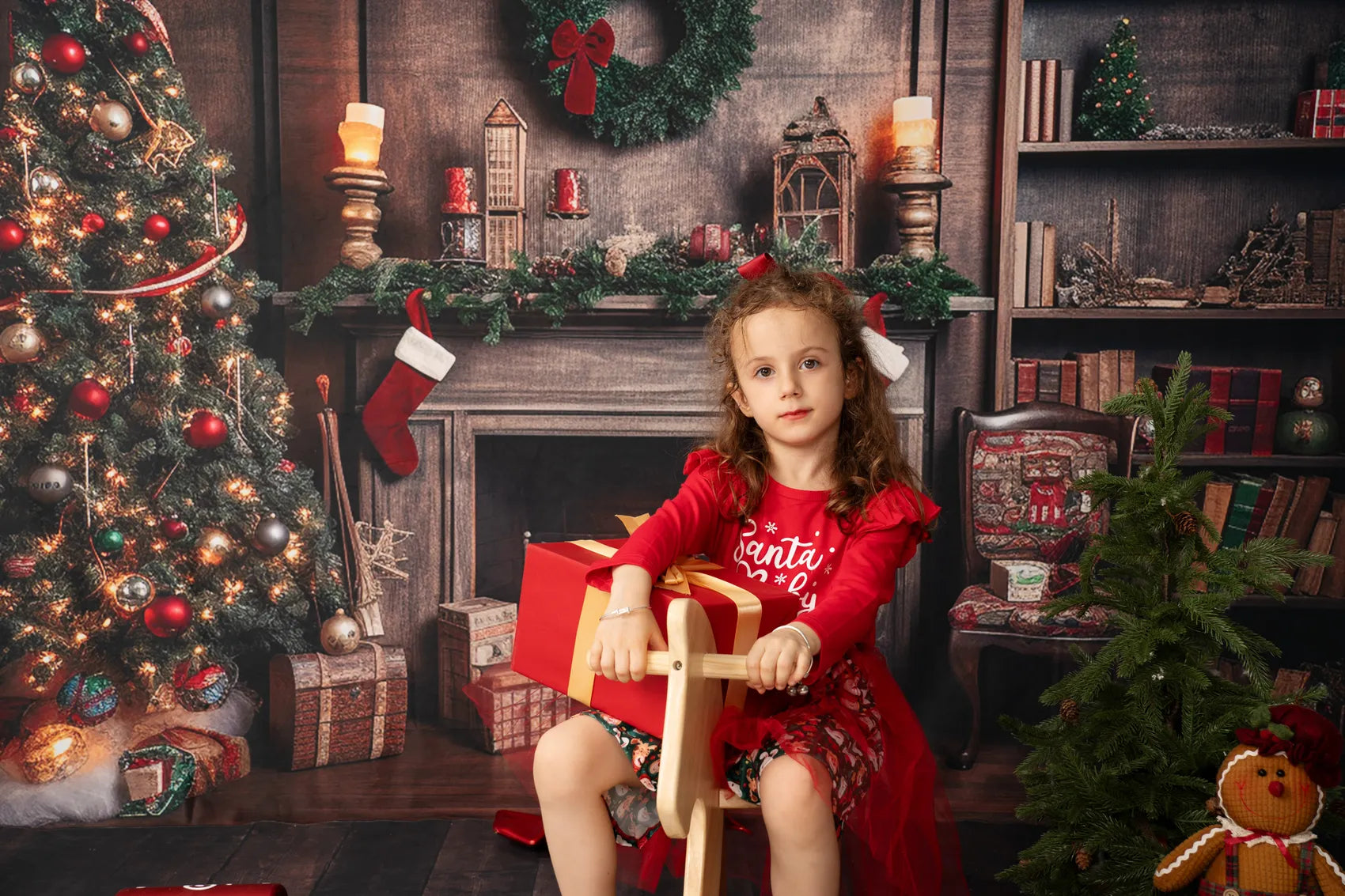Kate Retro Weihnachtsbaum Kamin Santa Warmes Haus Buch Fleece Hintergrund - Kate Backdrop.de