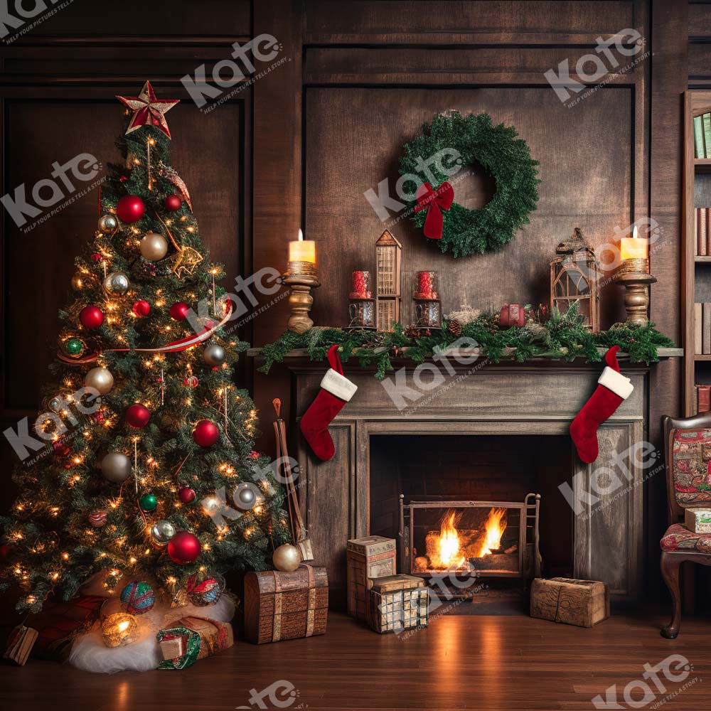 Kate Retro Weihnachten Kamin Santa Warm House Buch Hintergrund für Fotografie - Kate Backdrop.de