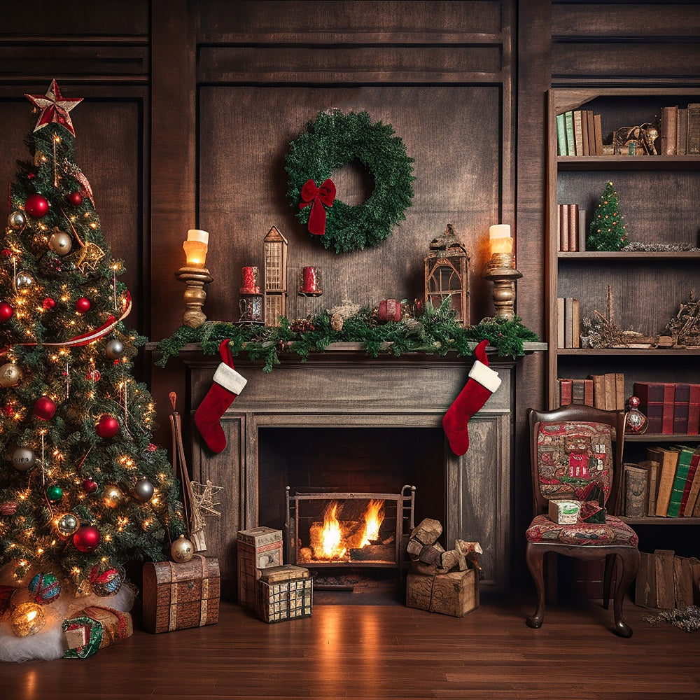 Kate Retro Weihnachten Kamin Santa Warm House Buch Hintergrund für Fotografie