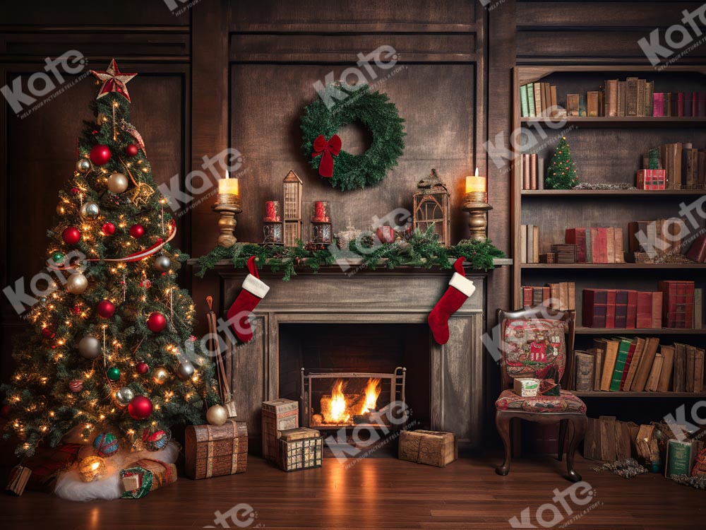 Kate Retro Weihnachten Kamin Santa Warm House Buch Hintergrund für Fotografie - Kate Backdrop.de