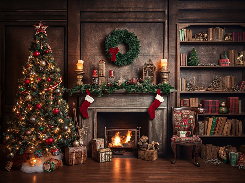 Kate Retro Weihnachten Kamin Santa Warm House Buch Hintergrund für Fotografie