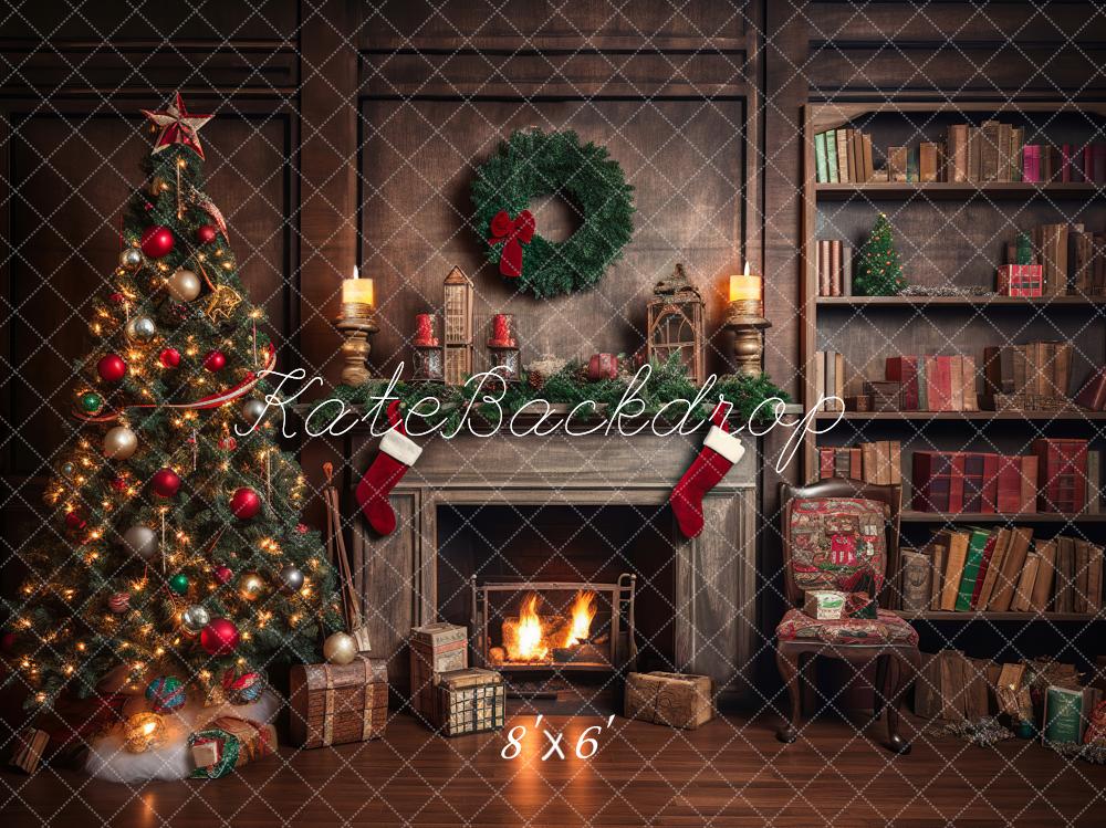 Kate Retro Weihnachten Kamin Santa Warm House Buch Hintergrund für Fotografie - Kate Backdrop.de