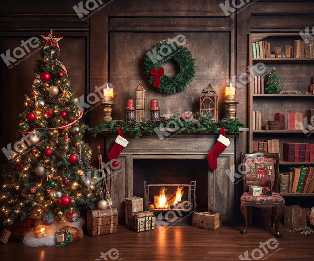 Kate Retro Weihnachten Kamin Santa Warm House Buch Hintergrund für Fotografie - Kate Backdrop.de