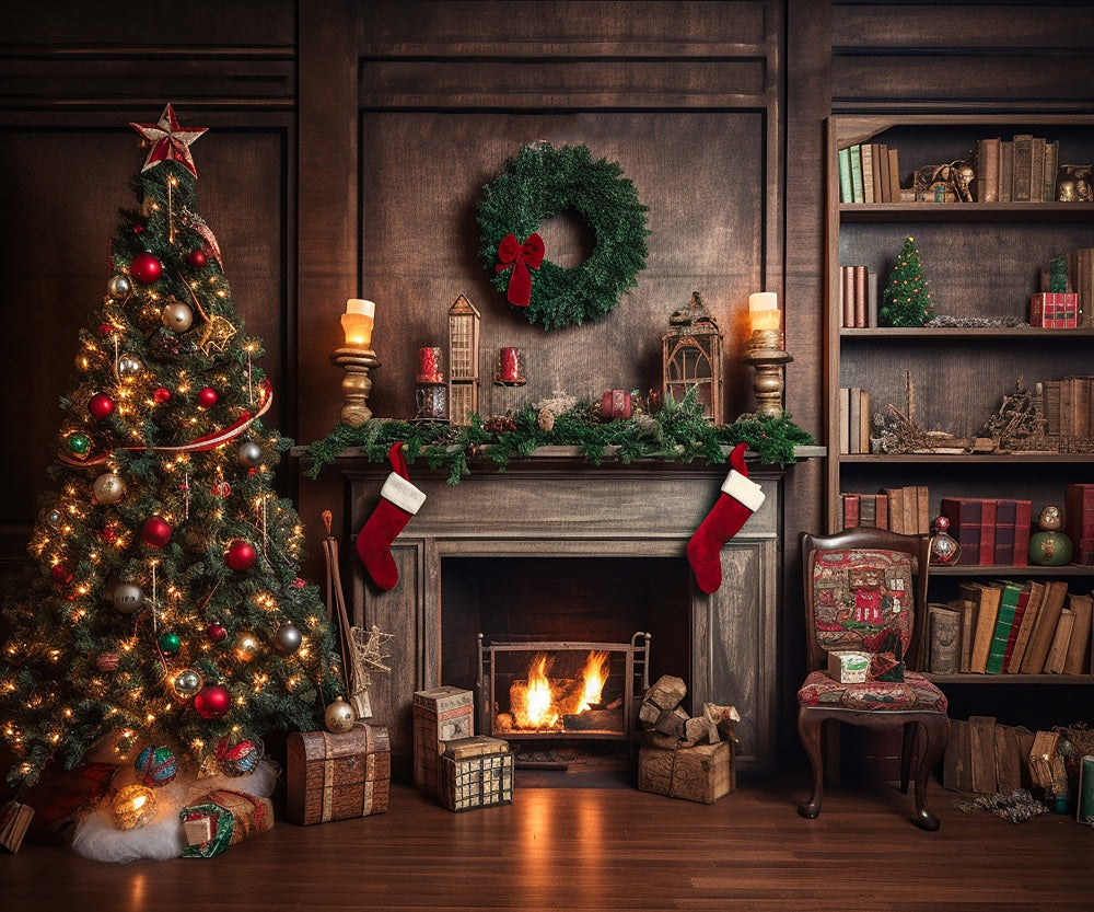 Kate Retro Weihnachten Kamin Santa Warm House Buch Hintergrund für Fotografie