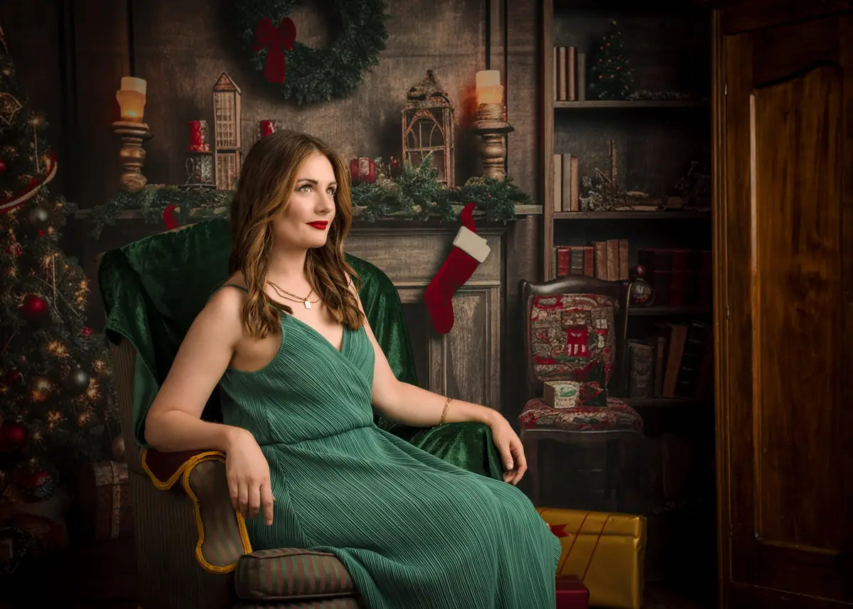 Kate Retro Weihnachtsbaum Kamin Santa Warmes Haus Buch Fleece Hintergrund - Kate Backdrop.de