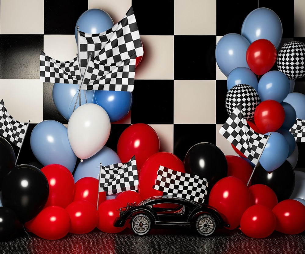 Kate Race Boy Geburtstag Ballon Kuchen Smash Hintergrund für Fotografie - Kate Backdrop.de