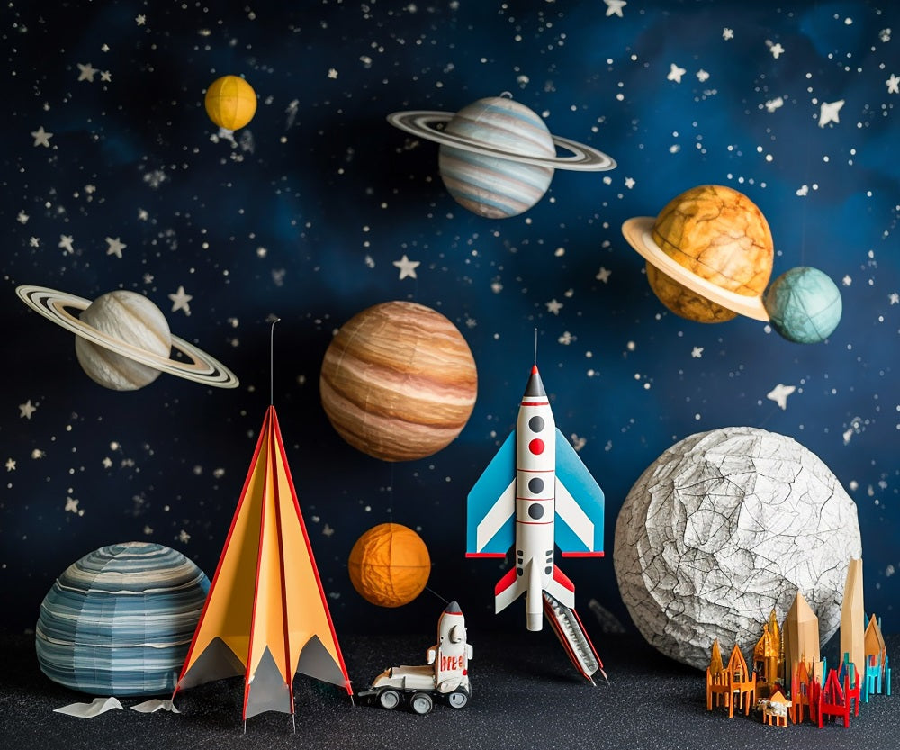 Kate Astronaut Universe Rocket Cake Smash Geburtstag Hintergrund für Fotografie
