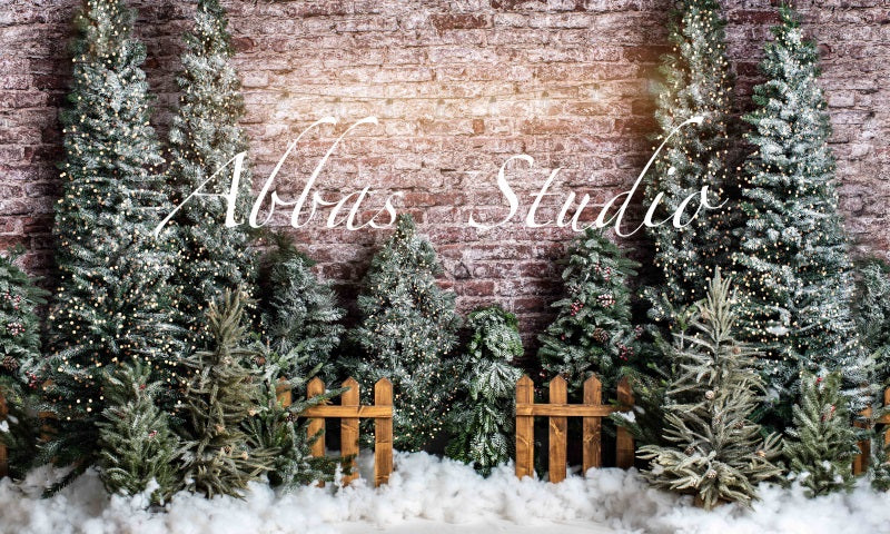 Kate Weihnachtszaun im Freien mit Bäumen und Licht-Hintergrund von Abbas Studio - Kate Backdrop.de