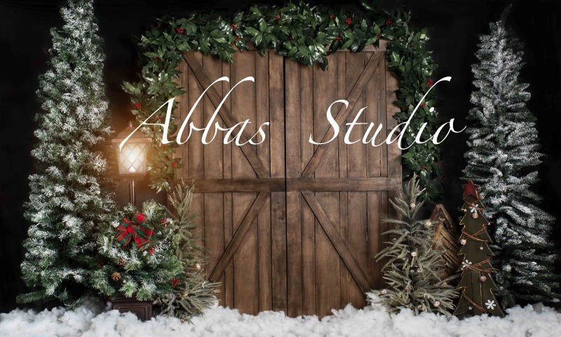 Kate Weihnachten draußen dunkel Scheune Tür Hintergrund von Abbas Studio - Kate Backdrop.de