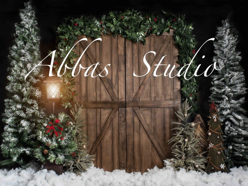 Kate Weihnachten draußen dunkel Scheune Tür Hintergrund von Abbas Studio - Kate Backdrop.de