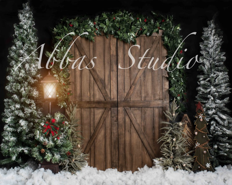 Kate Weihnachten draußen dunkel Scheune Tür Hintergrund von Abbas Studio - Kate Backdrop.de
