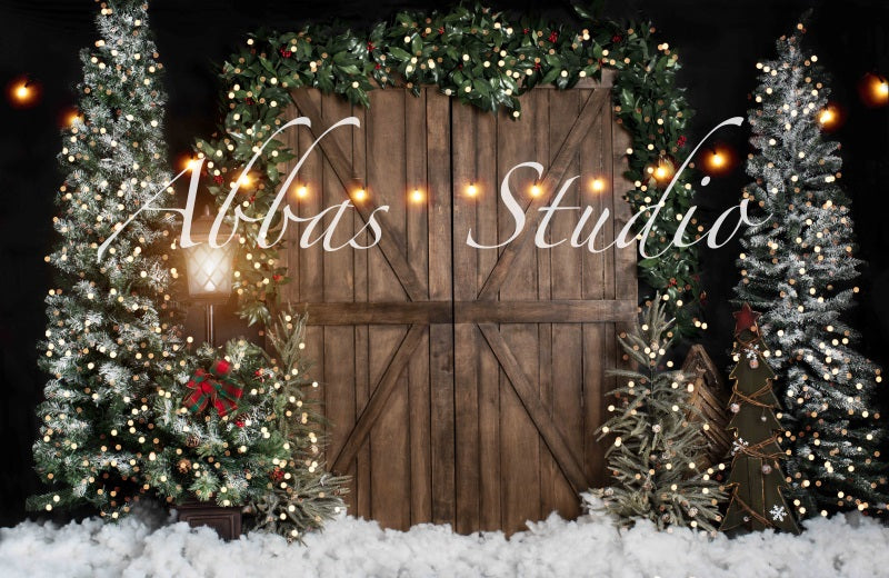 Weihnachten Nacht Scheune Tür Lichter Hintergrund von Abbas Studio