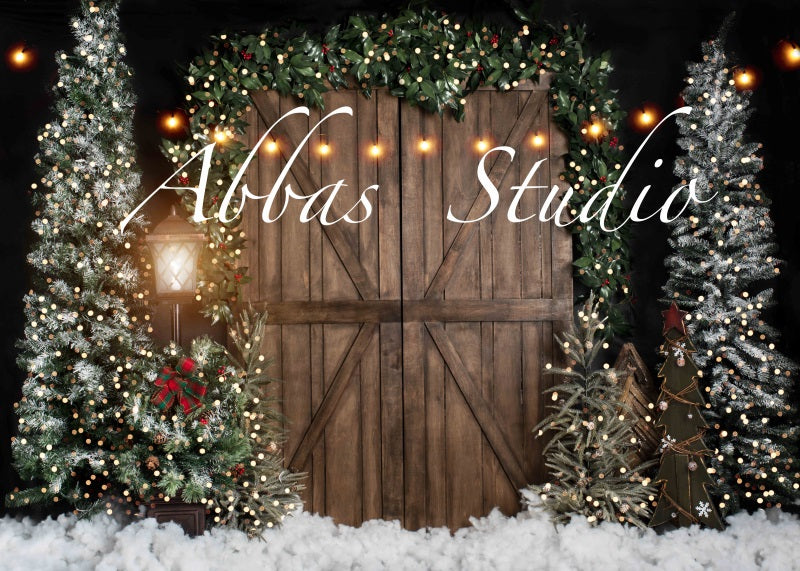 Weihnachten Nacht Scheune Tür Lichter Hintergrund von Abbas Studio