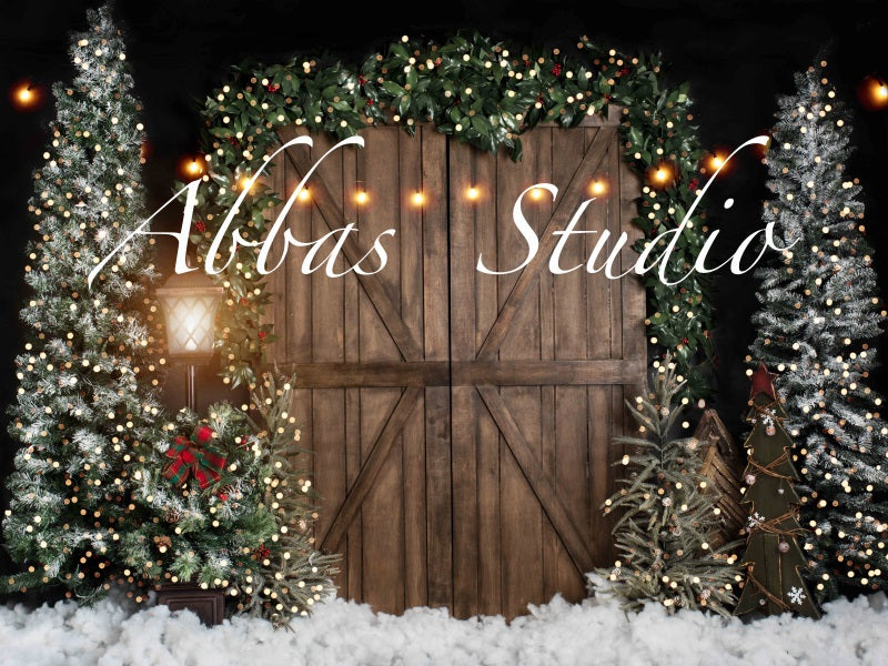 Weihnachten Nacht Scheune Tür Lichter Hintergrund von Abbas Studio