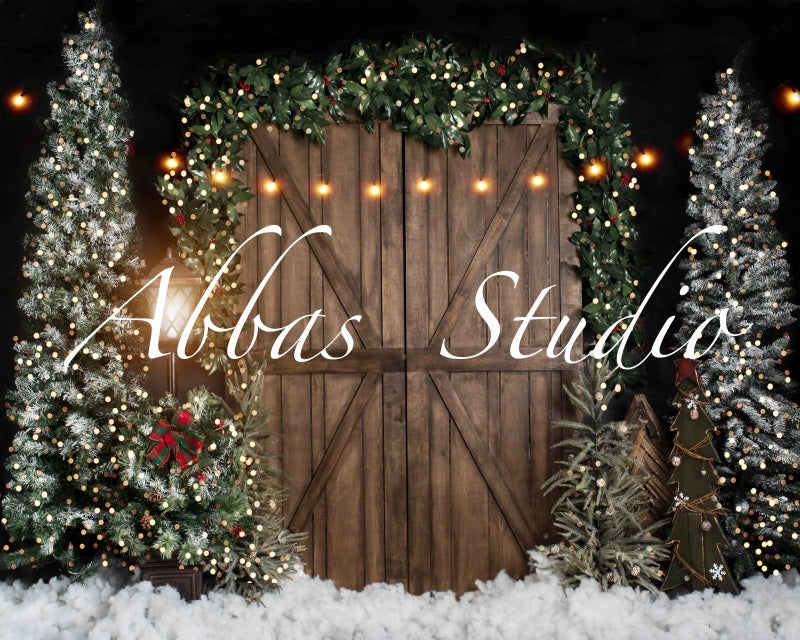 Weihnachten Nacht Scheune Tür Lichter Hintergrund von Abbas Studio