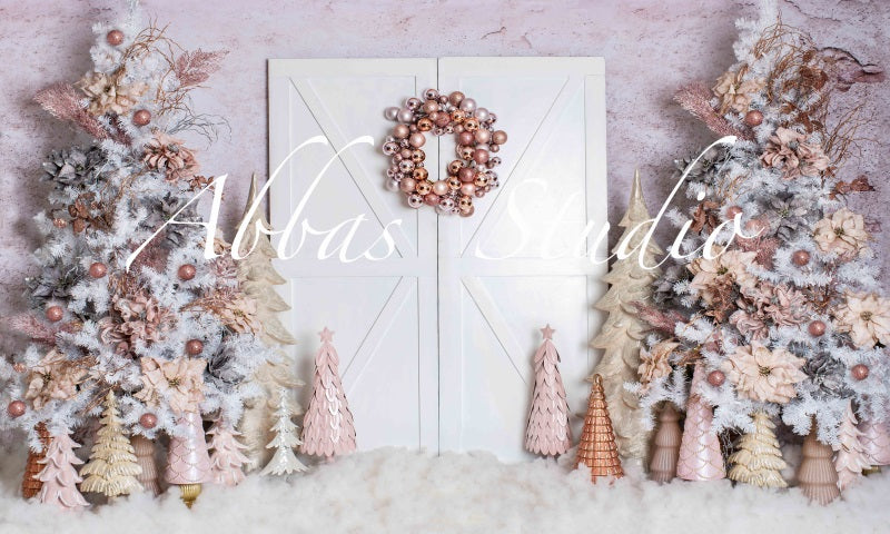 Kate Weihnachtsrosa mit weißem Scheunentor Hintergrund von Abbas Studio - Kate Backdrop.de