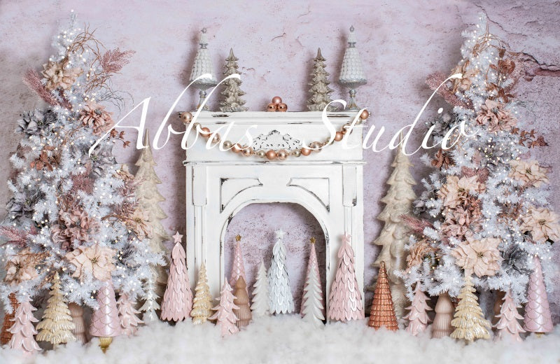 Kate Weihnachten rosa mit weißem Kamin Hintergrund von Abbas Studio - Kate Backdrop.de