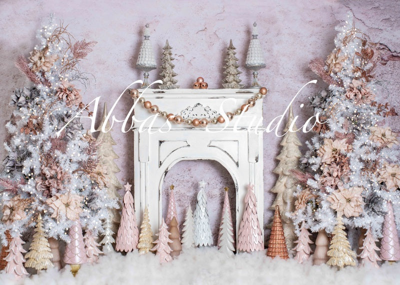 Kate Weihnachten rosa mit weißem Kamin Hintergrund von Abbas Studio - Kate Backdrop.de