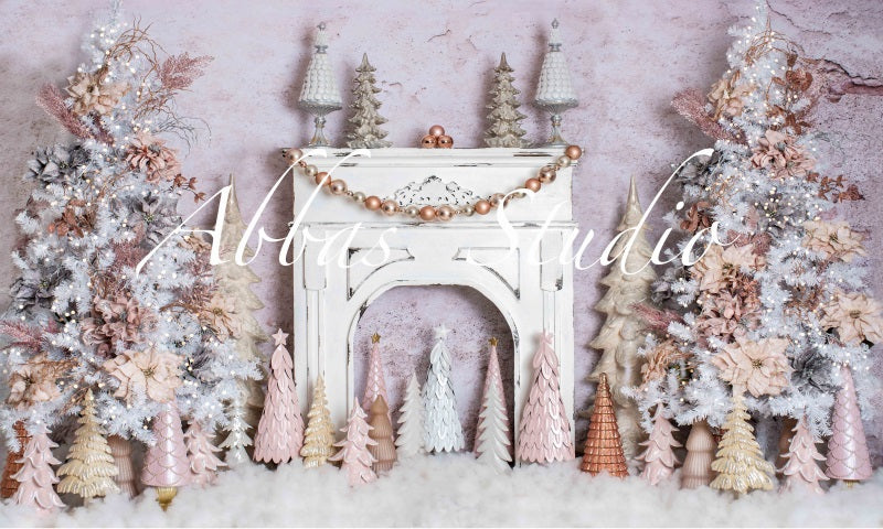Kate Weihnachten rosa mit weißem Kamin Hintergrund von Abbas Studio - Kate Backdrop.de