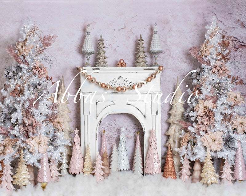 Kate Weihnachten rosa mit weißem Kamin Hintergrund von Abbas Studio - Kate Backdrop.de