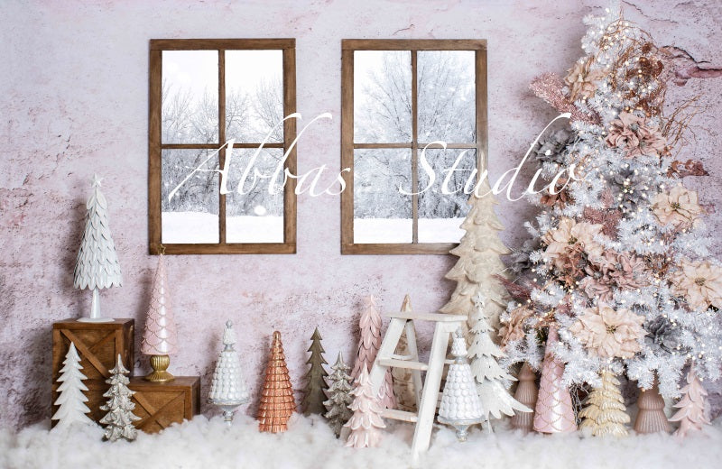 Kate Weihnachten rosa verschneite Fenster Hintergrund von Abbas Studio - Kate Backdrop.de