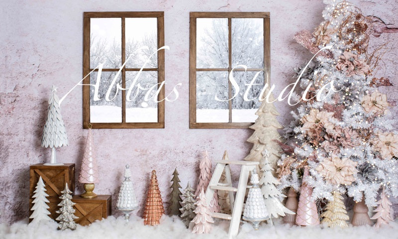 Kate Weihnachten rosa verschneite Fenster Hintergrund von Abbas Studio - Kate Backdrop.de