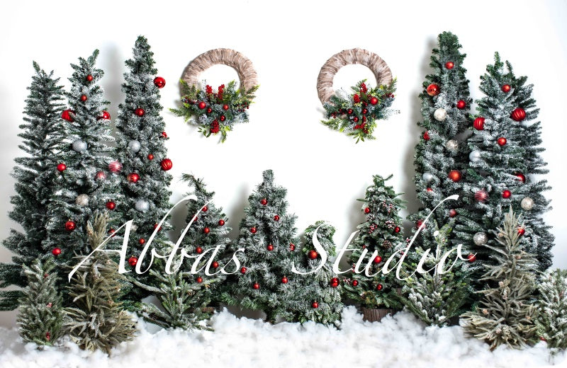 Kate Weihnachten weiße Wand Baum Kranz Hintergrund von Abbas Studio - Kate Backdrop.de