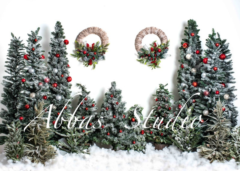 Kate Weihnachten weiße Wand Baum Kranz Hintergrund von Abbas Studio - Kate Backdrop.de