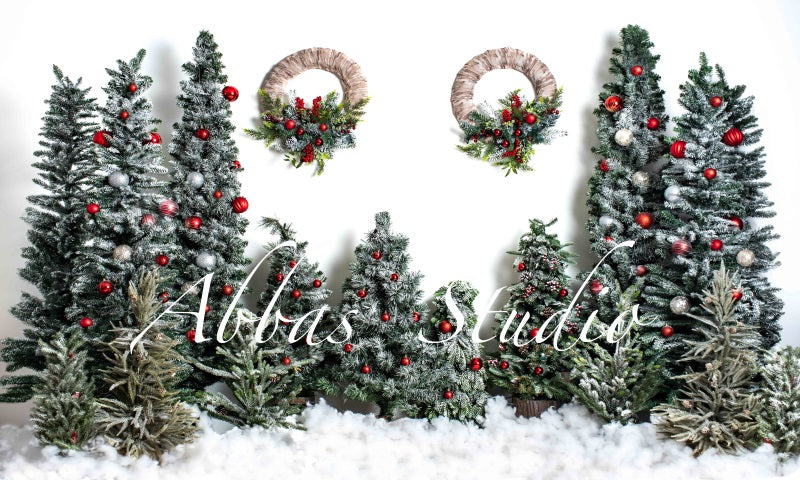 Kate Weihnachten weiße Wand Baum Kranz Hintergrund von Abbas Studio - Kate Backdrop.de