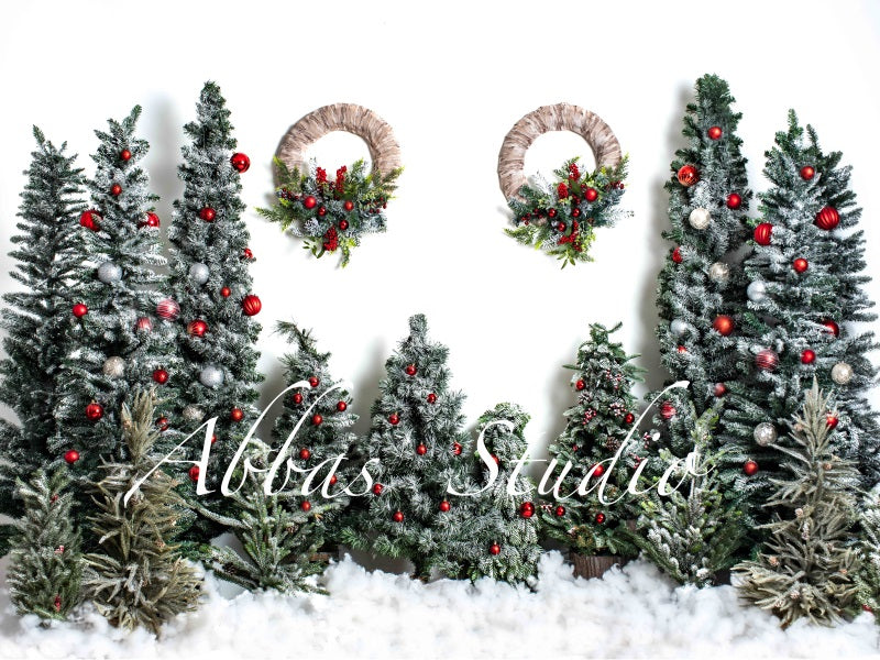 Kate Weihnachten weiße Wand Baum Kranz Hintergrund von Abbas Studio - Kate Backdrop.de