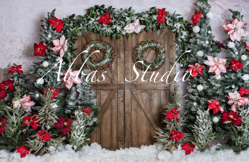 Kate Weihnachten Scheunentor mit roten Blumenhintergrund von Abbas Studio
