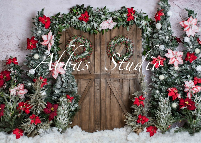 Kate Weihnachten Scheunentor mit roten Blumenhintergrund von Abbas Studio