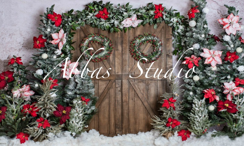 Kate Weihnachten Scheunentor mit roten Blumenhintergrund von Abbas Studio