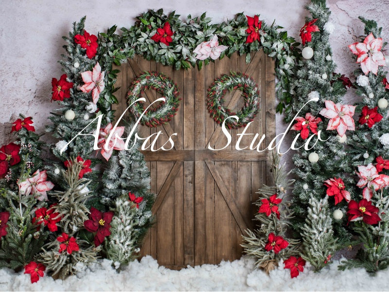 Kate Weihnachten Scheunentor mit roten Blumenhintergrund von Abbas Studio