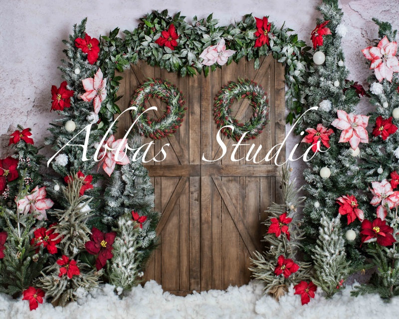 Kate Weihnachten Scheunentor mit roten Blumenhintergrund von Abbas Studio