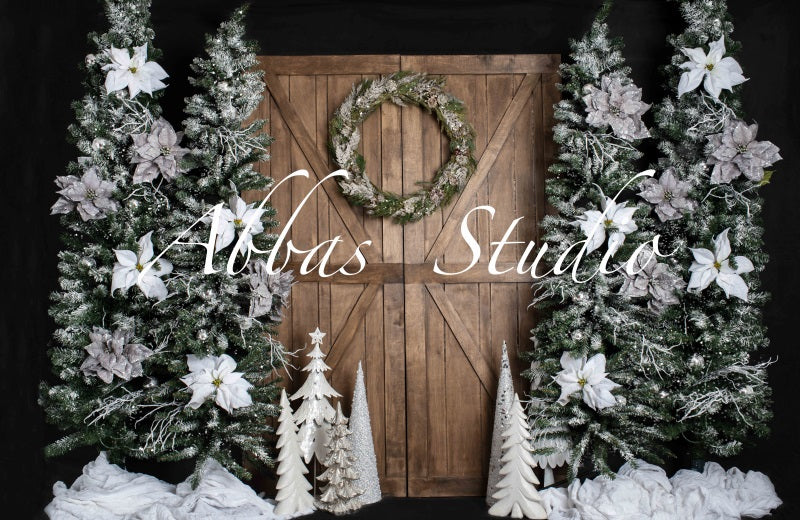 Kate Weiße Weihnachten braun Scheune Tür Hintergrund von Abbas Studio - Kate Backdrop.de