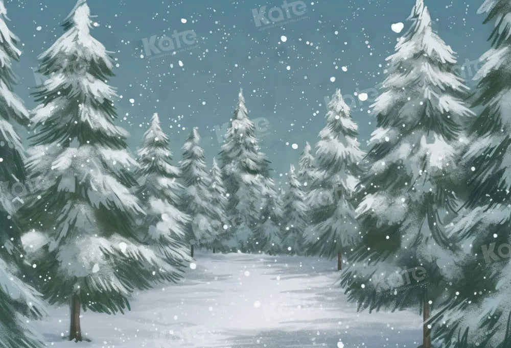 Kate Fine Art Winter Weihnachten im Freien Wald Bäume Hintergrund Winter von GQ - Kate Backdrop.de